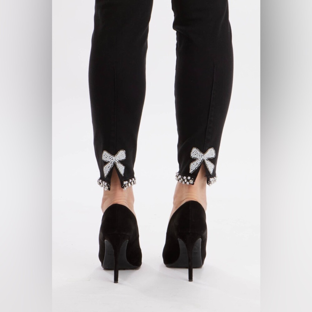 Frank Lyman Design Black Jeans with Silver Bow Accents